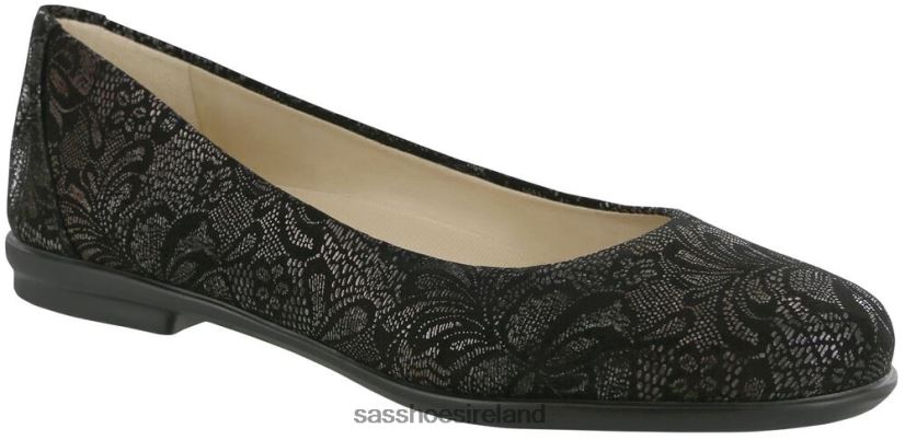 Women SAS Scenic Ballet Flat Versatile X88N24217 Black Lace