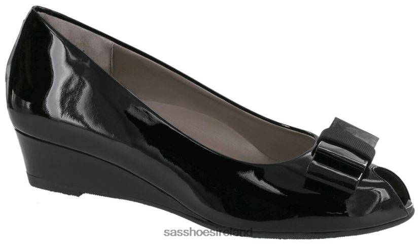 Women SAS Ava Peep Toe Wedge Inspired X88N24401 Black Patent