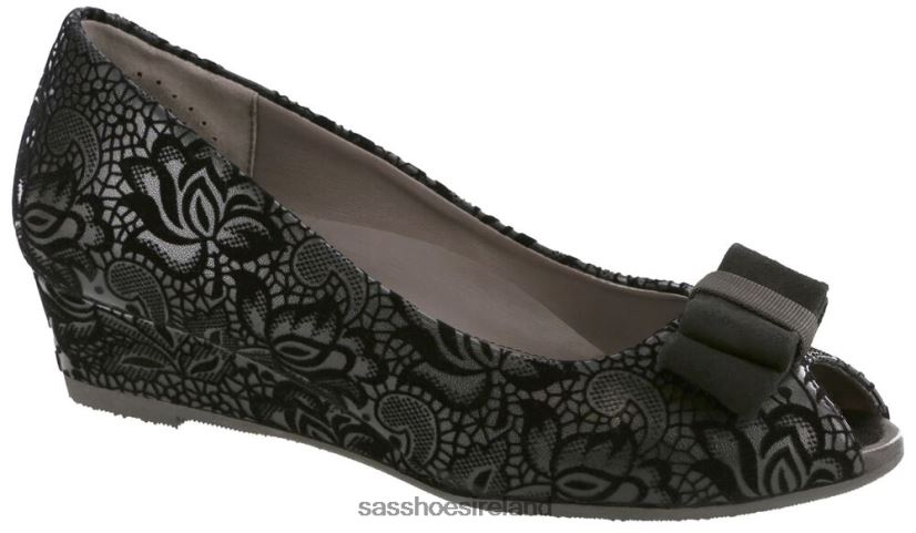 Women SAS Ava Peep Toe Wedge Inspired X88N24402 Black Floral