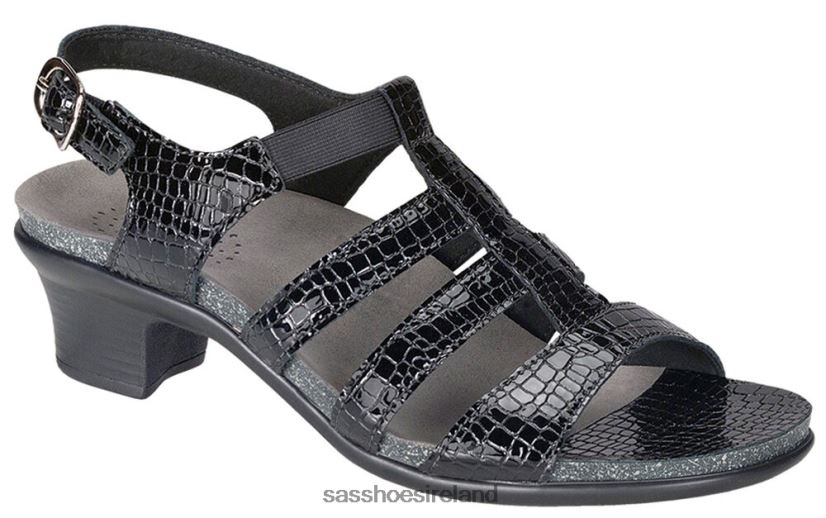 Women SAS Allegro Heel Strap Sandal Versatile X88N24122 Black Croc