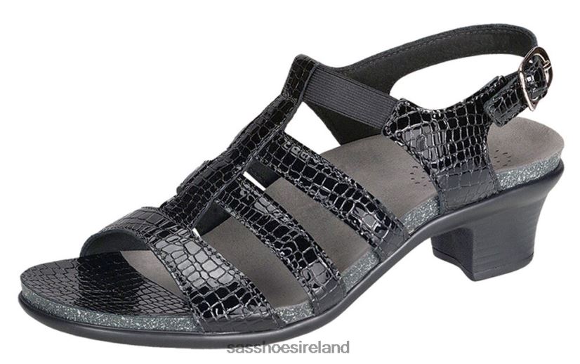 Women SAS Allegro Heel Strap Sandal Versatile X88N24122 Black Croc