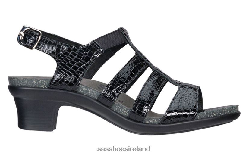 Women SAS Allegro Heel Strap Sandal Versatile X88N24122 Black Croc