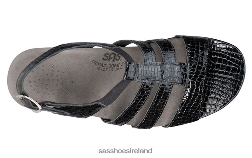 Women SAS Allegro Heel Strap Sandal Versatile X88N24122 Black Croc