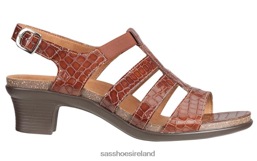Women SAS Allegro Heel Strap Sandal Versatile X88N24123 Cognac Croc