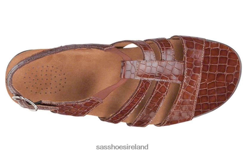 Women SAS Allegro Heel Strap Sandal Versatile X88N24123 Cognac Croc