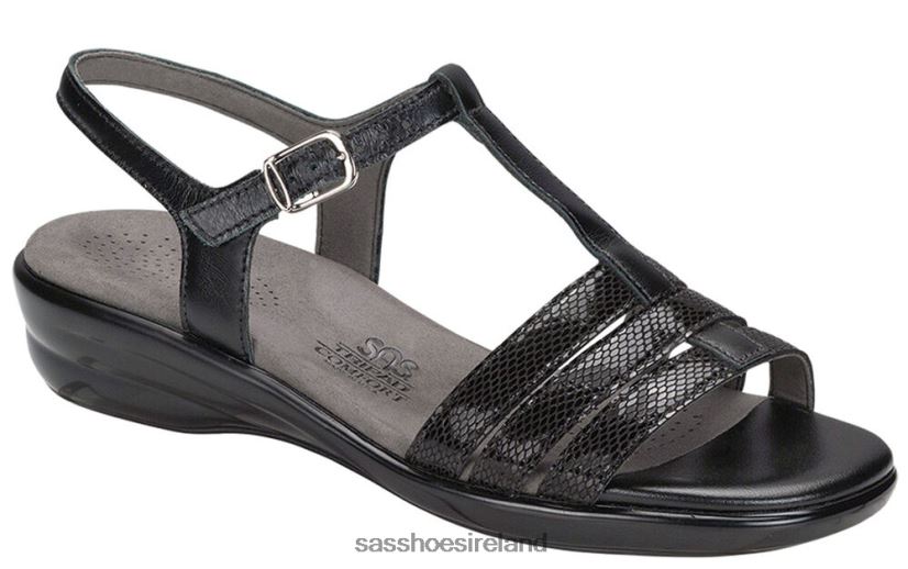 Women SAS Capri T-Strap Sandal Versatile X88N24145 Black Snake