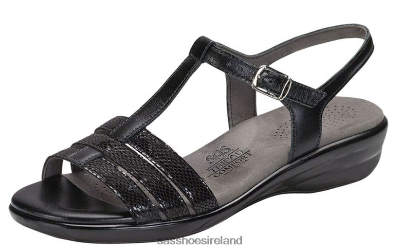 Women SAS Capri T-Strap Sandal Versatile X88N24145 Black Snake