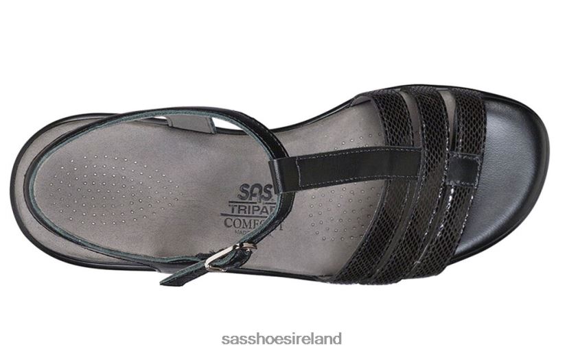 Women SAS Capri T-Strap Sandal Versatile X88N24145 Black Snake