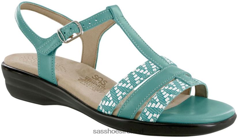 Women SAS Capri T-Strap Sandal Versatile X88N24147 Turquoise/Chevron