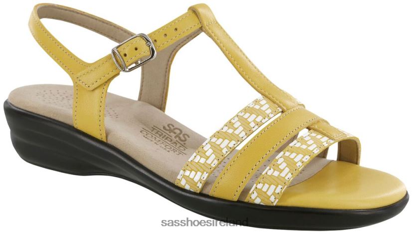 Women SAS Capri T-Strap Sandal Versatile X88N24148 Yellow/Chevron