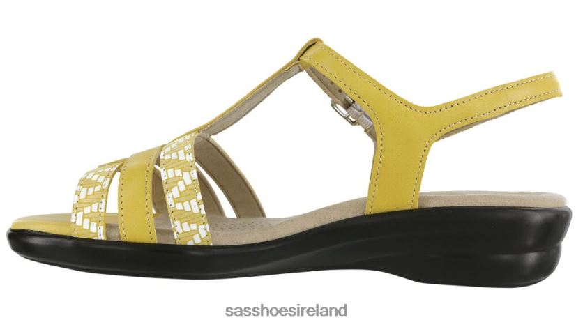 Women SAS Capri T-Strap Sandal Versatile X88N24148 Yellow/Chevron