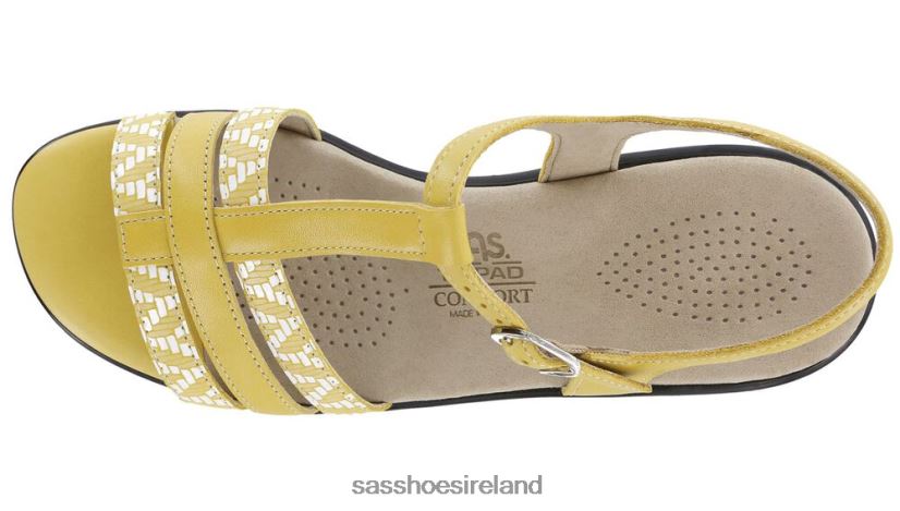 Women SAS Capri T-Strap Sandal Versatile X88N24148 Yellow/Chevron