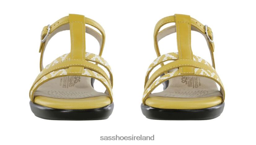 Women SAS Capri T-Strap Sandal Versatile X88N24148 Yellow/Chevron