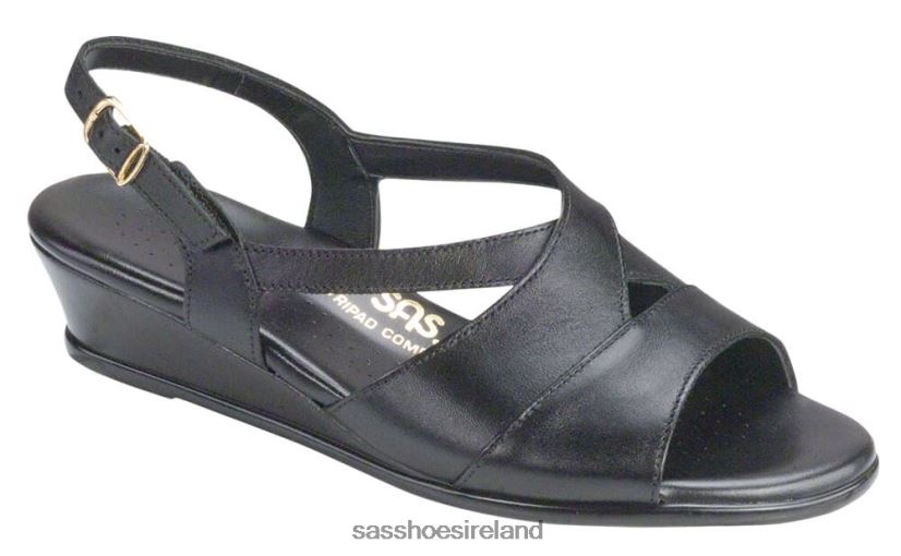 Women SAS Caress Cross Strap Wedge Sandal Versatile X88N24173 Black