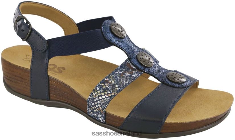 Women SAS Clover T-Strap Sandal Versatile X88N24159 Navy Multi