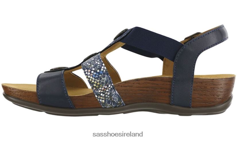 Women SAS Clover T-Strap Sandal Versatile X88N24159 Navy Multi