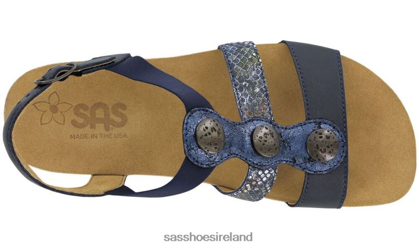 Women SAS Clover T-Strap Sandal Versatile X88N24159 Navy Multi