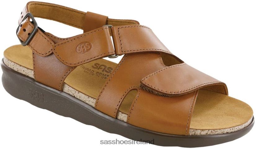 Women SAS Huggy Cross Strap Sandal Versatile X88N24166 Caramel