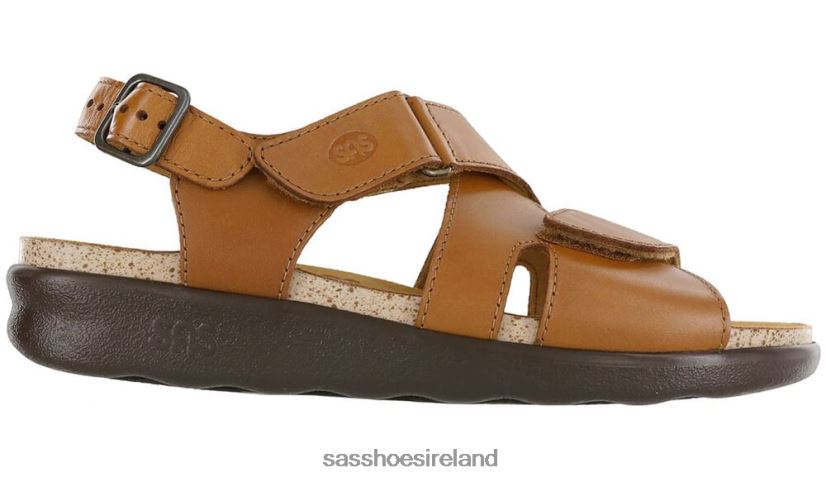 Women SAS Huggy Cross Strap Sandal Versatile X88N24166 Caramel