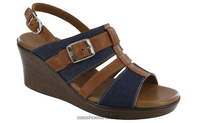 Women SAS Layla T-Strap Wedge Sandal Versatile X88N24160 Blue Jean
