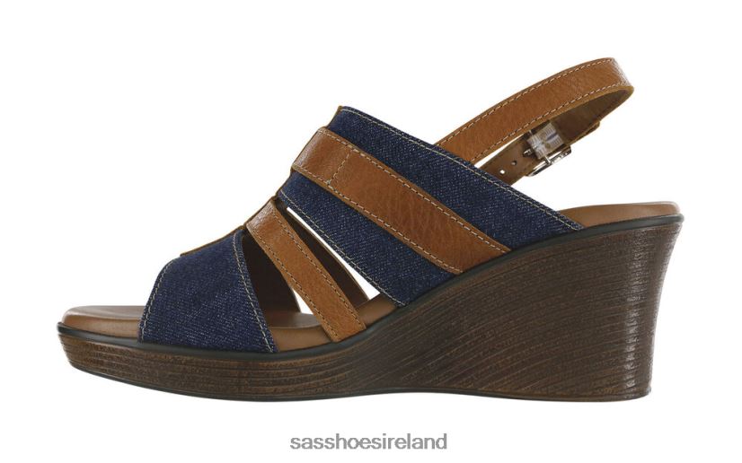 Women SAS Layla T-Strap Wedge Sandal Versatile X88N24160 Blue Jean