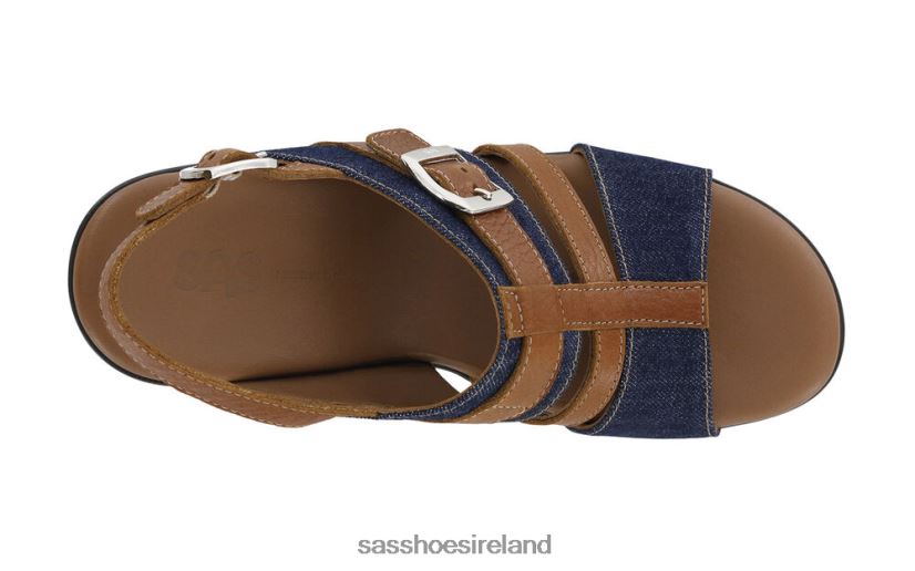 Women SAS Layla T-Strap Wedge Sandal Versatile X88N24160 Blue Jean