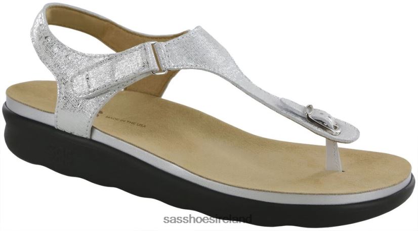 Women SAS Marina T-Strap Sandal Versatile X88N24144 Shiny Silver