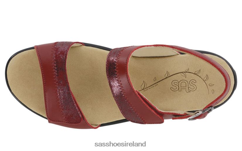 Women SAS Nudu Heel Strap Sandal Versatile X88N24100 Ruby/Cabernet