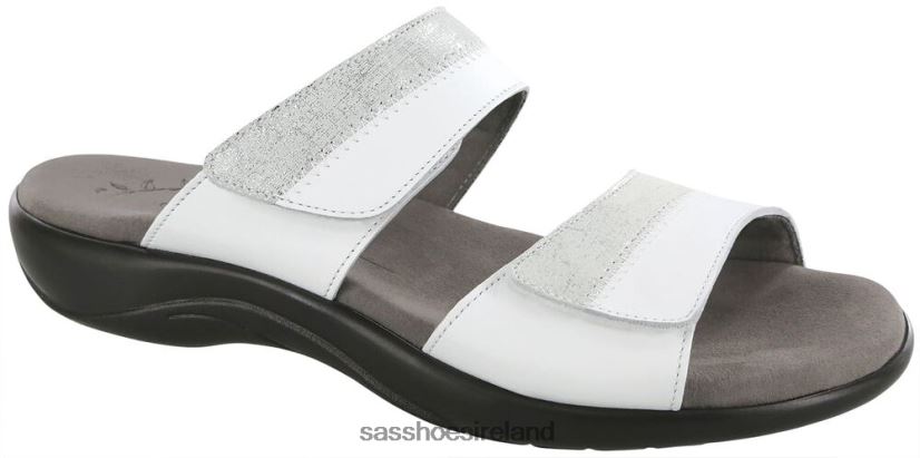Women SAS Nudu Slide Leather Sandal Versatile X88N24133 White/Silver