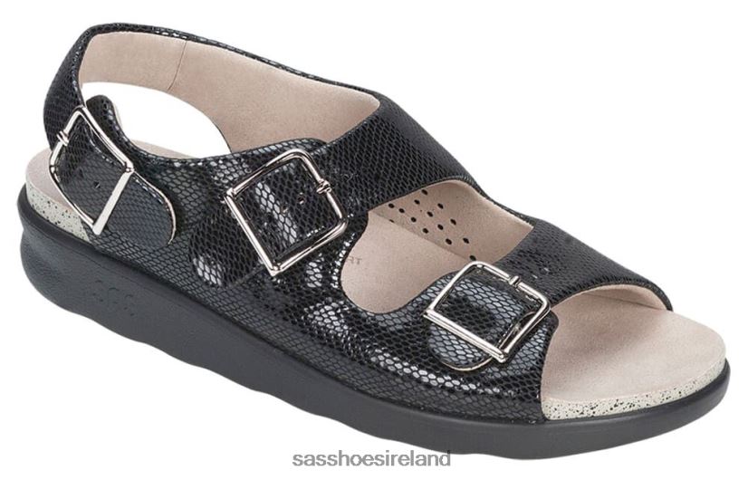 Women SAS Relaxed Heel Strap Sandal Versatile X88N24114 Black Snake