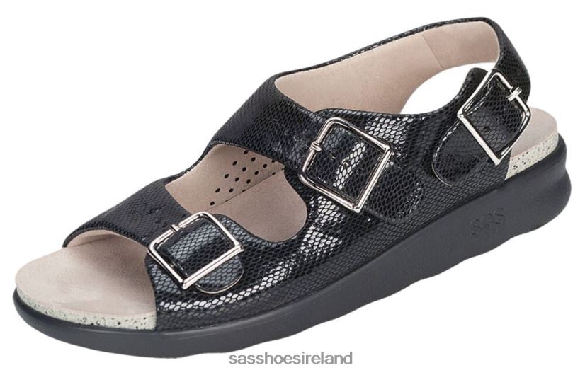 Women SAS Relaxed Heel Strap Sandal Versatile X88N24114 Black Snake