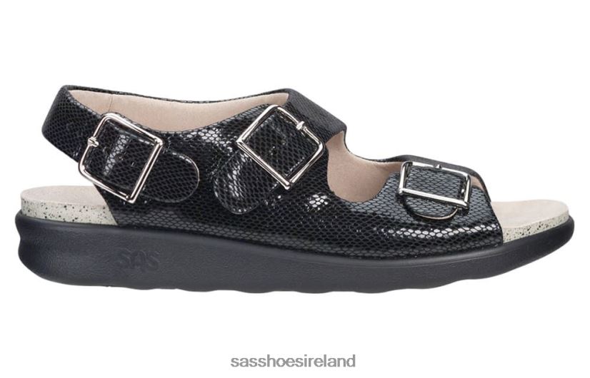 Women SAS Relaxed Heel Strap Sandal Versatile X88N24114 Black Snake