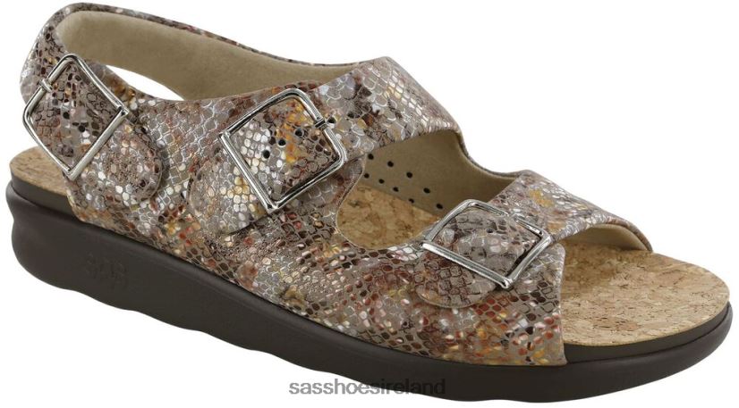 Women SAS Relaxed Heel Strap Sandal Versatile X88N24117 Multisnake Taupe
