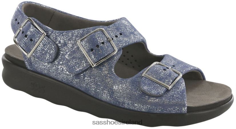 Women SAS Relaxed Heel Strap Sandal Versatile X88N24118 Silver Blue