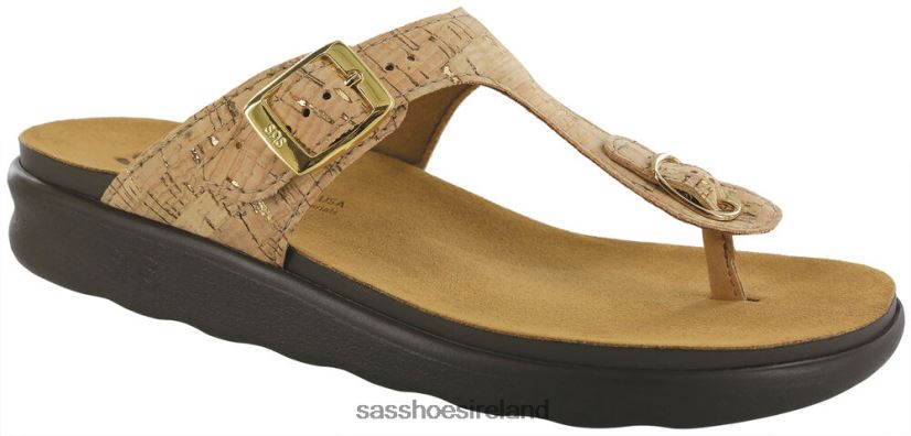 Women SAS Sanibel T-Strap Slide Sandal Versatile X88N2427 Golden Cork