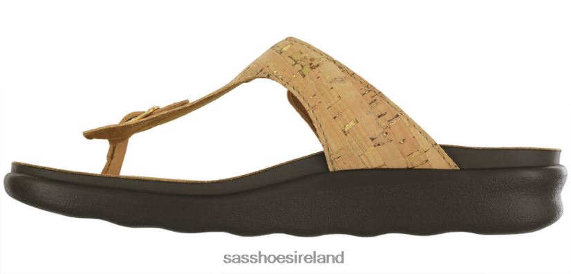 Women SAS Sanibel T-Strap Slide Sandal Versatile X88N2427 Golden Cork