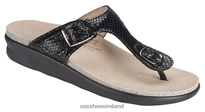 Women SAS Sanibel T-Strap Slide Sandal Versatile X88N2430 Black Snake
