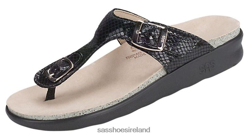Women SAS Sanibel T-Strap Slide Sandal Versatile X88N2430 Black Snake