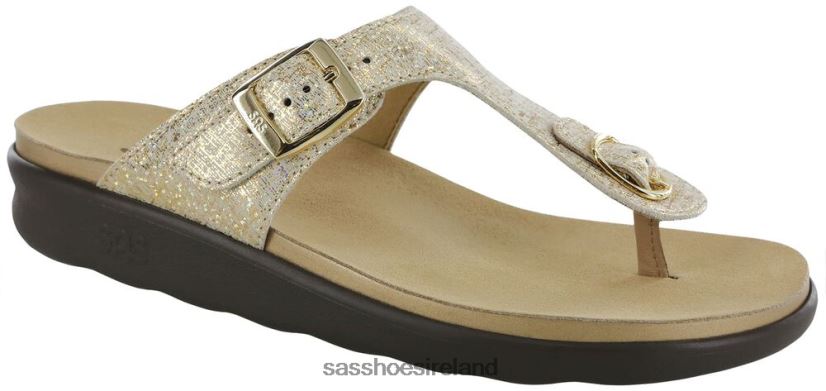 Women SAS Sanibel T-Strap Slide Sandal Versatile X88N2431 Shiny Gold
