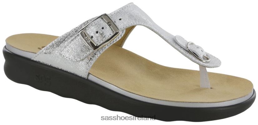 Women SAS Sanibel T-Strap Slide Sandal Versatile X88N2432 Shiny Silver