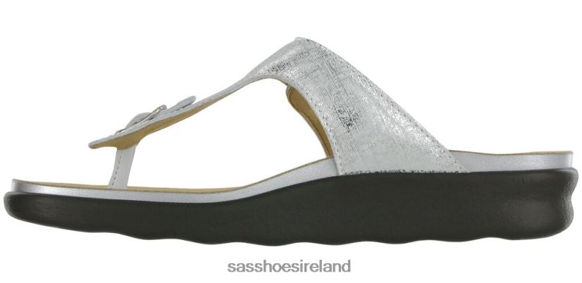 Women SAS Sanibel T-Strap Slide Sandal Versatile X88N2432 Shiny Silver