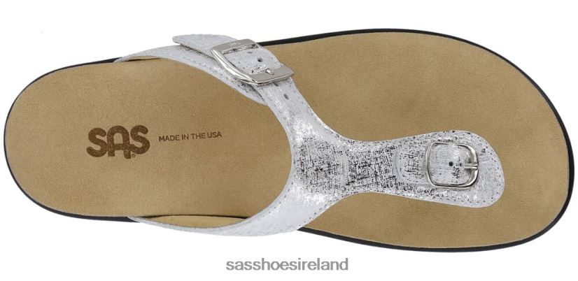 Women SAS Sanibel T-Strap Slide Sandal Versatile X88N2432 Shiny Silver