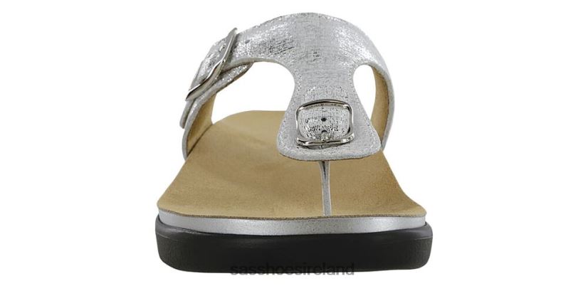 Women SAS Sanibel T-Strap Slide Sandal Versatile X88N2432 Shiny Silver