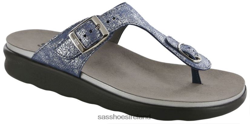 Women SAS Sanibel T-Strap Slide Sandal Versatile X88N2433 Silver Blue