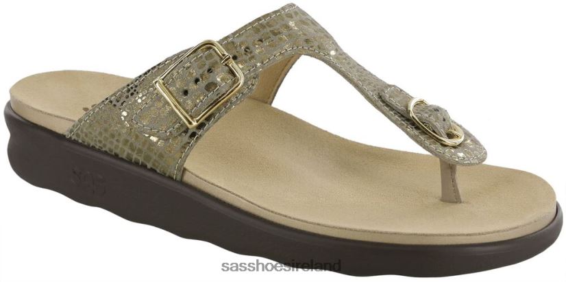 Women SAS Sanibel T-Strap Slide Sandal Versatile X88N2435 Olive Gold