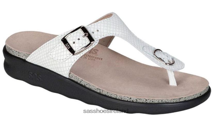 Women SAS Sanibel T-Strap Slide Sandal Versatile X88N2437 White Snake