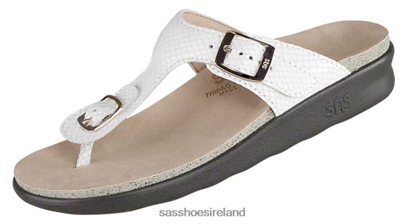 Women SAS Sanibel T-Strap Slide Sandal Versatile X88N2437 White Snake