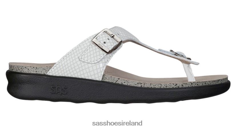 Women SAS Sanibel T-Strap Slide Sandal Versatile X88N2437 White Snake