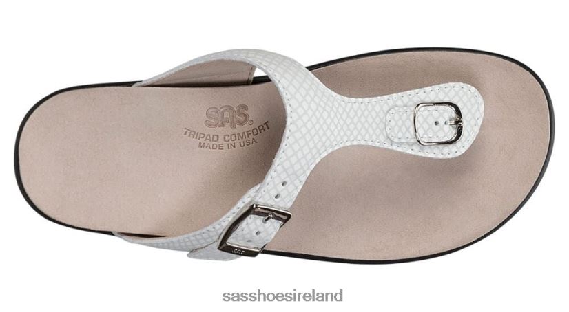 Women SAS Sanibel T-Strap Slide Sandal Versatile X88N2437 White Snake