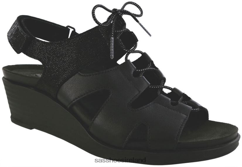 Women SAS Sedona Lace Up Wedge Sandal Versatile X88N24429 Black/Sparkle
